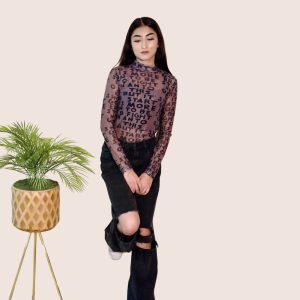 Letter Printed Mesh Top