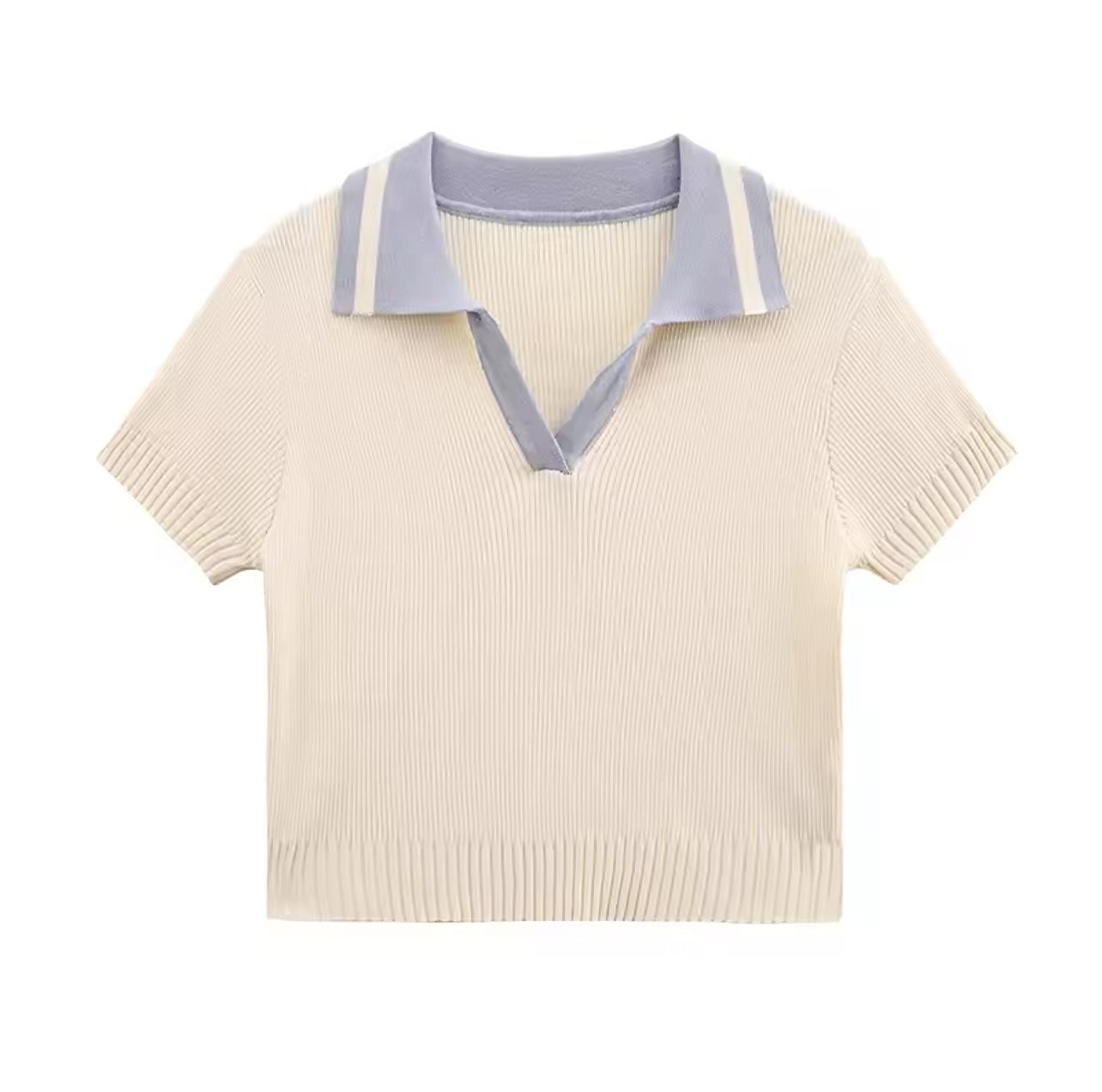 Contrast Color Turn down Collar T-Shirt - Image 5