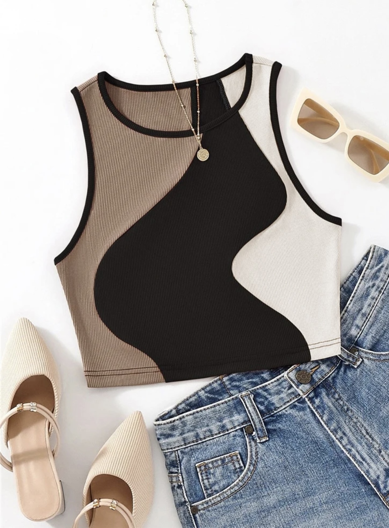 Colour Block O Neck Tank Top - Image 6