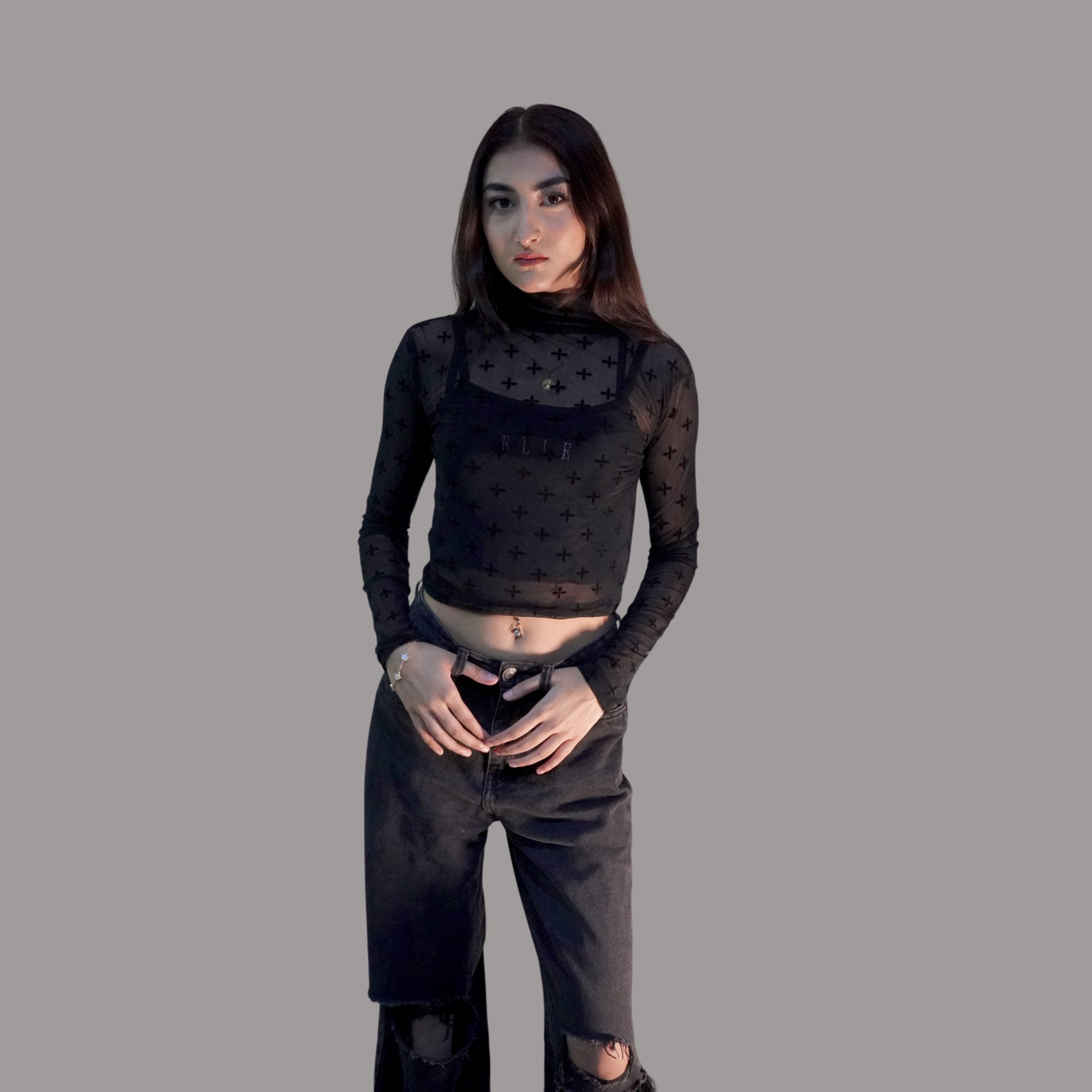 Star Printed Mesh Top