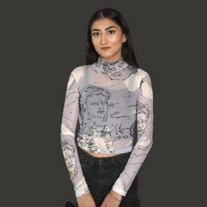 Half High Collar Mesh Top