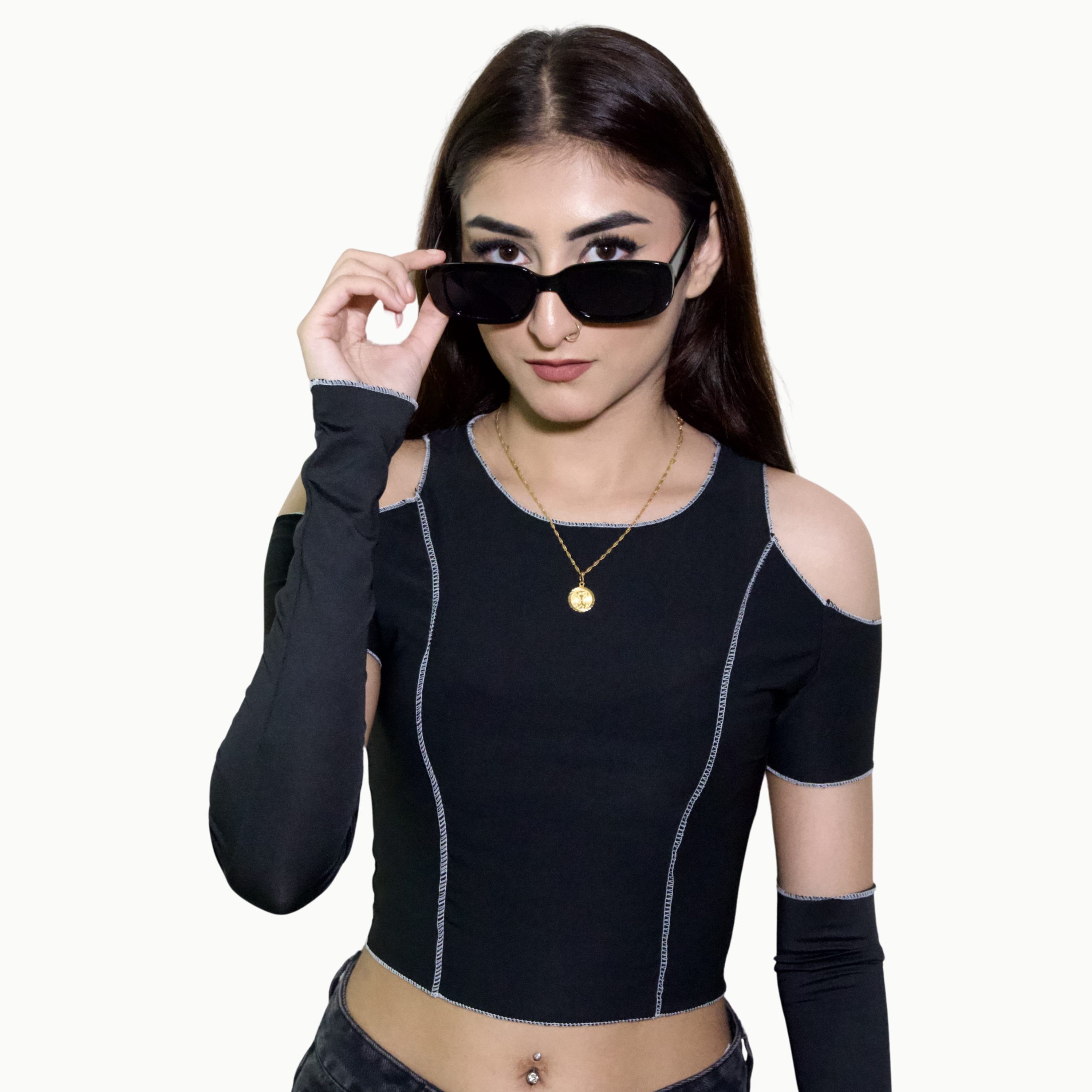 Gothic Slit Shoulders Crop Top