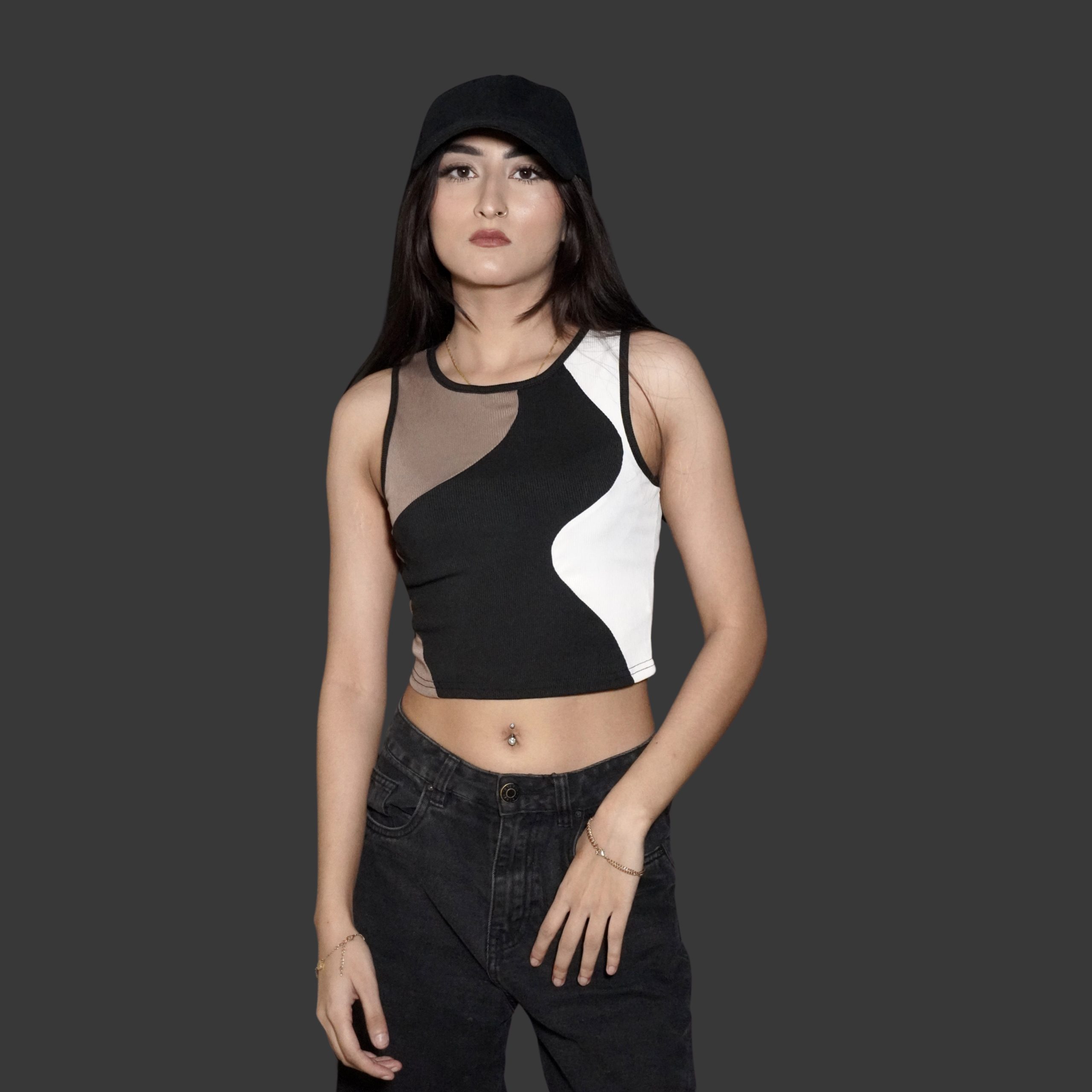 Colour Block O Neck Tank Top